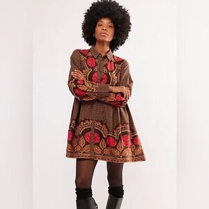Free People Smell The Roses Mini Dress In Dark Coffee